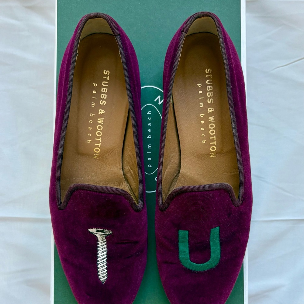 Stubbs & Wootton Velvet Loafers with Green Accent